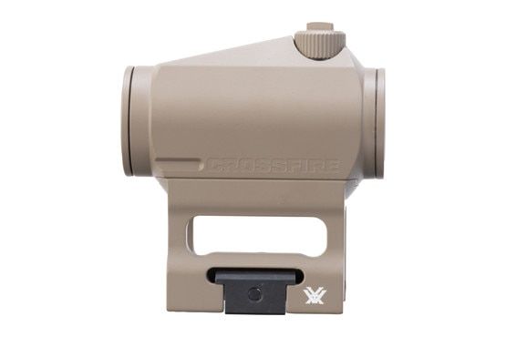 Red dot optic with 2 MOA dot reticle, tan.